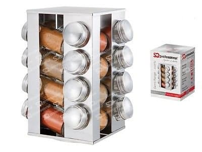 Quart Silver Kitchen Spice Jars Rack Gems Revolving Metallic Herbs Spice Rack with 16 Jars