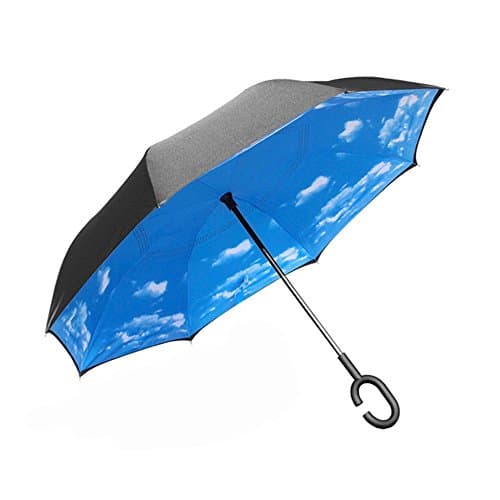 Happytimelol Inverted Umbrella Double Layer New Innovative Multi-Functional Rain/UV/Wind Protection Car Reverse Folding Umbrella with C-Shaped Handle