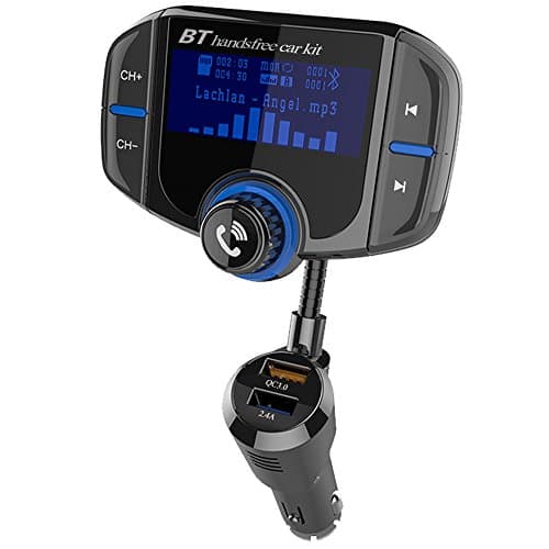 Bluetooth 4.2 FM Transmitter Car MP3 Player Radio Adapter Talking Wireless Handsfree Transmitter Kit with Quick Charge 3.0+1.7 Inch Display+2.4A Smart USB Ports+3.5mm Audio Port+TF Card Slot(32GB) (BT70)