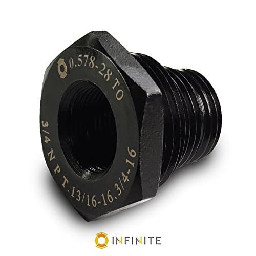 .578-28 Three Stage Adapter - 3/4-16 - 13/16-16 - 3/4 NPT - Black Steel - LIFETIME WARRANTY