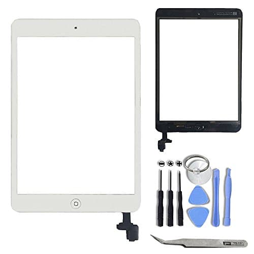 Yuzlder ipad mini 1 &amp; 2 screen replacement, White Touch Screen Digitizer Front Panel Glass Lens Repair Replacement (include IC Chip, Home Button) with Tools Kit