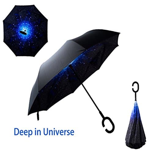Camphelper Reverse Umbrella double layer Windproof UV Protection Sun&amp;Rain Car Inverted folding Umbrella (Deep In Universe)