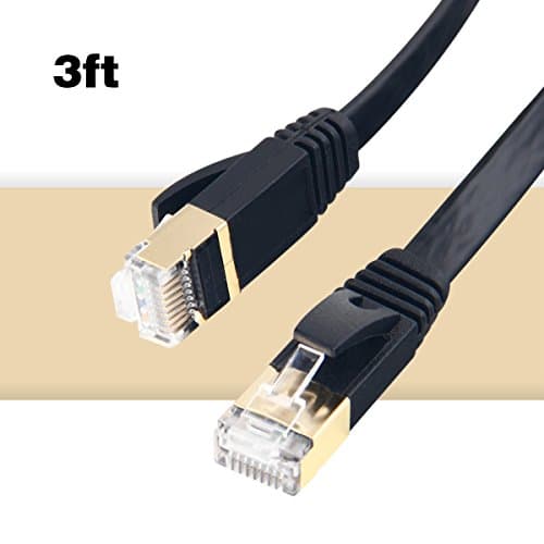 MKDGO Flat Cat7 Ethernet Cable 3ft Shielded (STP) Slim Rj45 LAN Network Cable 10GB 600MHz Internet Computer Patch Cable for Switch/Hubs/Router/Modem/Patch Panel/PS3/PS4/X-box (0.9M/3FT)