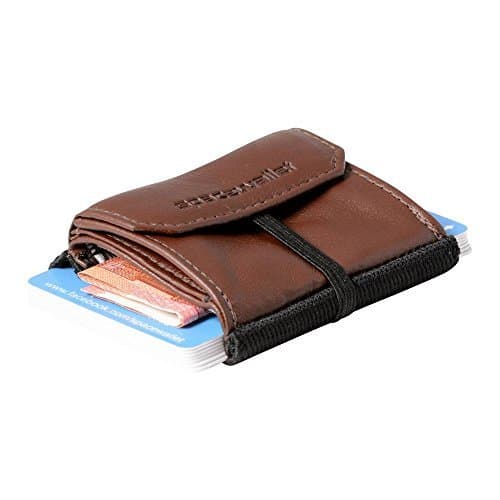 Small tiny practical wallet, 5,5cm x 7 cm, real leather - Space Wallet Black Chocolate Classic with additional coin pocket - elastic fabric - small purse, small portemonnaie, small pocket