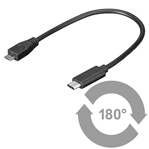 Ewent USB 3.1 super speed cable type A/micro B male to B/C reversible USB 3.1, 0.20 m, black