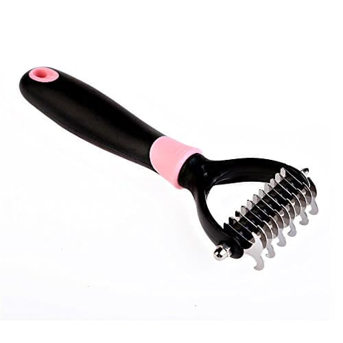 Profession Pet Dematting Grooming Tools 2 Sided Undercoat Rake Comb Easy Mats &amp; Tangles Removing for Cats &amp; Dogs,11 Teeth Wide (Pink)