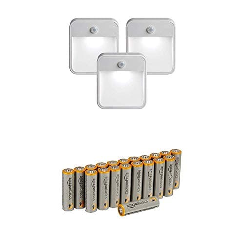 Mr. Beams MB723 Wireless Battery-Powered Motion-Sensing LED Stick-Anywhere Nightlight, 3-Pack with Amazon Basics Batteries