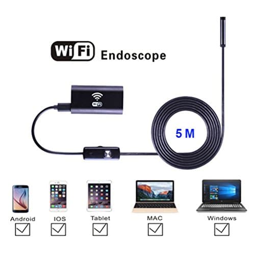 WiFI Borescope Wireless Inspection Camera Endoscope Snake 15ft 8MM 2.0 Megapixels 6LED IP67 Waterproof HD 720P for Android IOS Windows System5meters