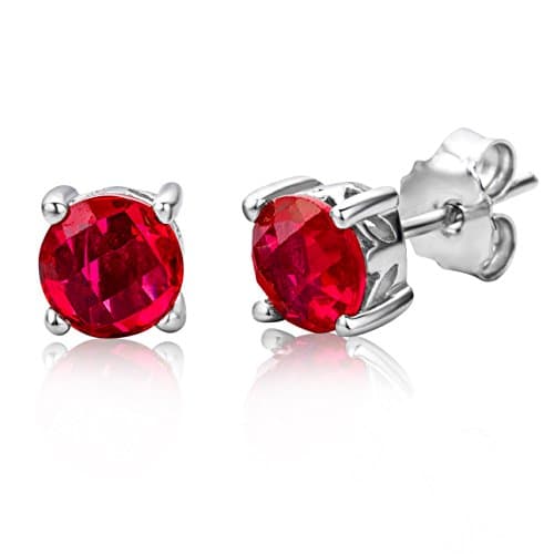 Earrings for Women Sterling Silver solitaire Studs earrings Ruby 925 Silver