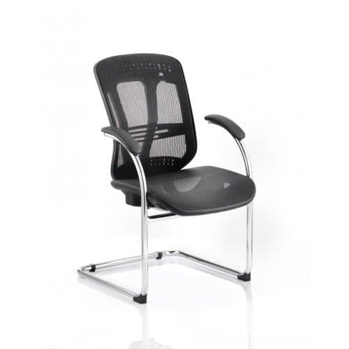 Mitcham Visitor Chair | Fixed Armrests | Lumbar Support | Black Mesh