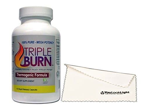 TripleBurn Mega Strength Raspberry Ketones + Acai Berry Extract + African Mango + 1 YouLookLight Screen/ Phone Cleaning Cloth