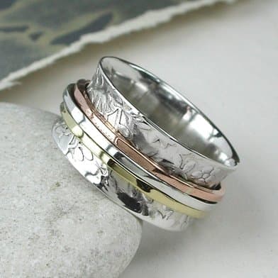 925 Solid Sterling Silver Spinning Ring..Thumb/Finger Worry Ring 3 band Spinner