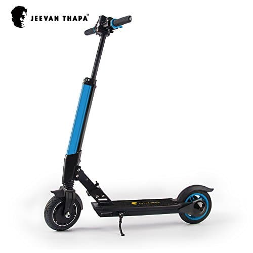 Jeevan Thapa® | E1 Electric Scooter | Max Capacity 100kg | Max Speed 20km/h | Ride Boosting Speed Modes | 29.4V Samsung Battery | Foldable Aluminum-Alloy Frame | 8” Front &amp; Rear Tires | Extended Stem | Integrated LED Display for Battery Level &amp; Speed | LED Headlight &amp; Taillight | Portable Lightweight | Free App | 2 Years Warranty From Germany (Blue)