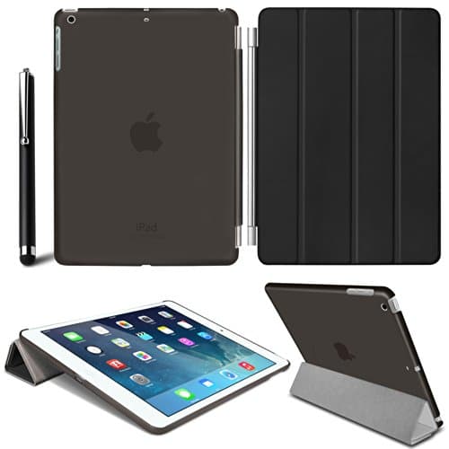 Mobile Junction ® SMART Case Apple iPad Air (5th Generation with Retina Display) Slim-Fit Folio Stand Case Magnetic Smart Cover + Back Case with Auto Sleep Wake Incl. Free Screen Protector &amp; Stylus (Black)