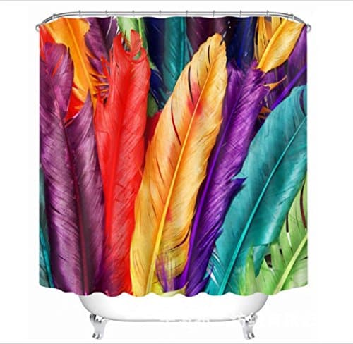 KKLL Shower Curtain Polyester 3D Individuality Three dimensions Colored feathers Visual space Printing Waterproof Mildew Resistant Bathroom Cut off Hanging curtains Occlusion privacy , 150*180cm