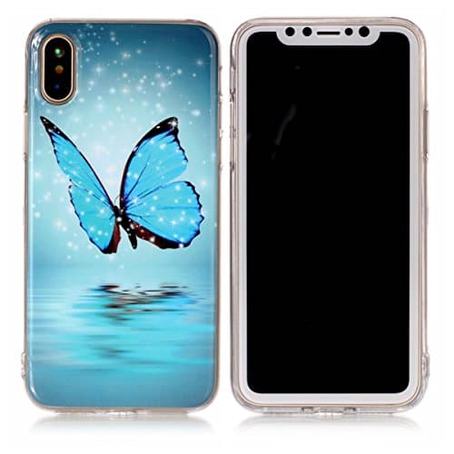 iphone X Luminous Case, MEETER Soft TPU Transparent Back Cover Ultra Thin Slim Fit Non-Slip Anti-Scratch Durable Effect Fluorescent Night Glow In The Dark Cover Case for iphone X - Butterfly