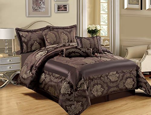 Betty 7PC Jacquard Quilted Bedspread Comforter Bedding Set - Double &amp; King Size (King, Betty Chocolate)