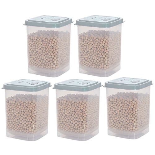 Likeluk Square Grain Sealed Storage Box Kitchen Moistureproof Freshness Cereals Stackable Container with Spoon (Light Blue)