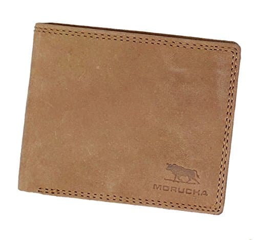 MORUCHAMens RFID Blocking Real Distressed Hunter Leather Passcase Wallet M55 Tan