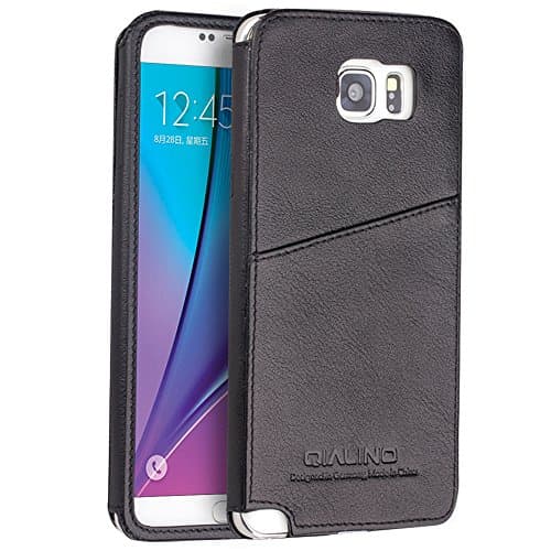 Samsung Galaxy Note5 Case, Ultra thin Genuine Leather Back Cover Bumper for sumsung note5, QIALINO Soft Durable Phone Protector with Card Slot for Sumsung galaxy Note 5