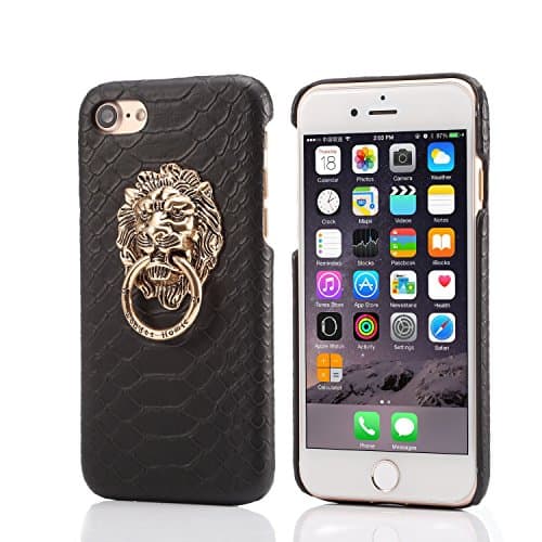 Lizard Snake Skin Pattern Lion King Finger Ring Holder Leather Phone Case Cover For iPhone 5s SE/6s/6plus/7/7plus (iPhone X, Black)
