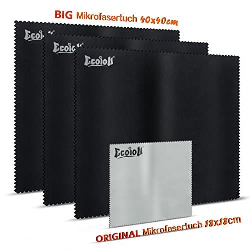 (TV/LAPTOP Pack)Ecoiou double-sided Microfiber Cleaning Cloths with gently colorfast fabric ,Extra Large Cloths designed for LCD, LED, 4K, 3D, TV Screens Silverware,car and Other Delicate Surfaces(3 Black 16X16’’ ,1 Grey 7X7’’)