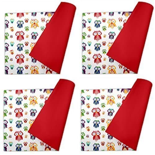 Set Of 4 Cloth Dining Table Mats Table Placemat Tablemat Tableware Kitchen Pads (JUNGLE FOREST OWL BIRD)