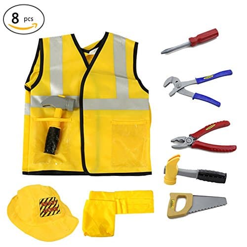 Construction Worker Costume Role Play Kit Set, Cosplay Engineering Costume for FestivaI Activity Performance Show with Tools