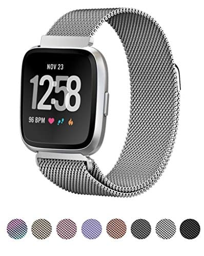 Mliya Strap For Fitbit Versa Straps Milanese Stainless Steel Loop Metal Replacement Accessories Bracelet Strap with Unique Magnet Lock Large Small Silver Black Gold Rose Gold