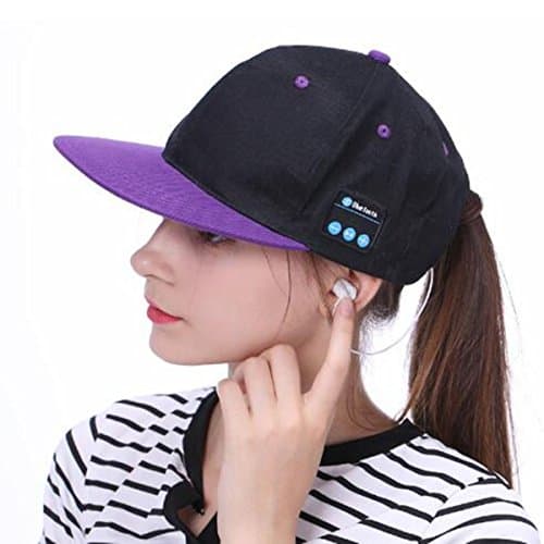 Veligoo Outdoor Summer Bluetooth Cap Wireless Headset Hat Combined with Removable Bluetooth V4.1 Stereo Bluetooth Headset and Mic Hands Free Talking for Cell Phones (purple&amp;black)