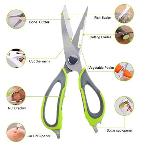 Multi-function Kitchen Scissors, Professional Poultry Shear, Bone Cutting Chicken Meat, Stainless Steel Scissor for Kitchen (green)