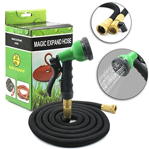 Expandable Garden Hose 75 Feet with 8 Patterns Spray Nozzle Flexible Watering Hose,Solid Brass Ends,Extra Strength Fabric Protection (75 Feet)