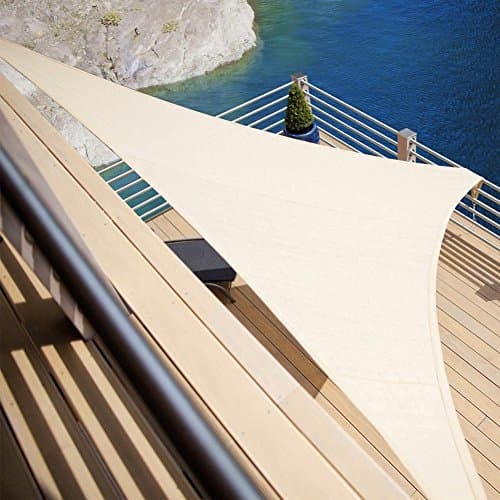 bakaji Blind Sun Sail Triangular 5 Meters Towel for Patio, Terrace Garden Pool Shading with UV Protection Highly Tear-Resistant Cream + Mounting Kit