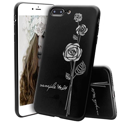 iPhone 7 Plus Case, Flyyu Stylish Slim Fit 3D Carved Flower Pattern Soft Rubber Case Full Protective Shockproof Gel Bumper Phone Cover Shell for Apple iphone 7 Plus / iPhone 8 Plus - 5.5''-Black