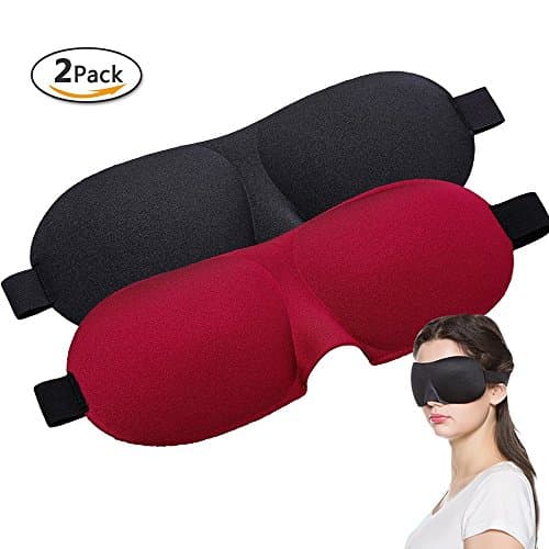 2 Pack Sleep Mask 3D Sleeping Masks Eye Mask, Soft Silk Lightweight, Comfortable and Adjustable for Travel, Nap, Relax More and be More Restful (Black &amp; Red)