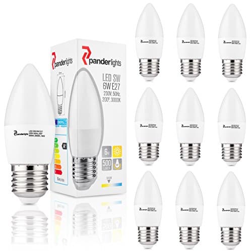 PanderLights: pack of 10, socket: E27, 6 W, LED lamps, 500 lumens (replaces approx. 50 W), warm white, SMD LED light bulbs, dispersion-angle 150°