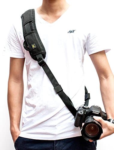 JIAMUSEN Quick Rapid Professional One Shoulder Camera Belt Universal Camera Strap for Canon Nikon Sony Fujifilm Olympus SLR DSLR with Storage Pocket- Black