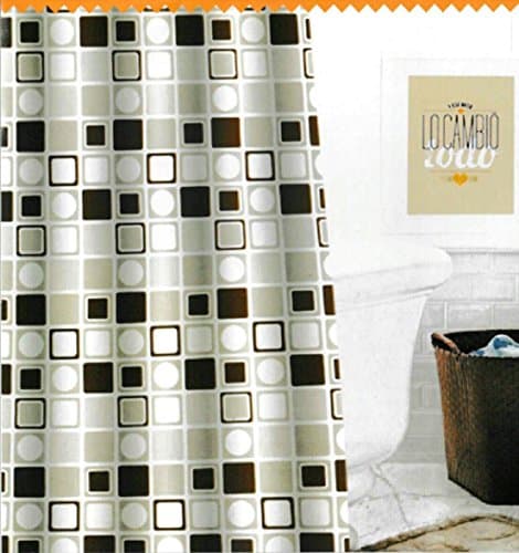 Shower Curtain 140 x 180 cm Mod Check Brown with Loop Washable Ready to Hang, water-repellent * Waterproof * * Without Plastic * EXCLUSIVE DESIGN