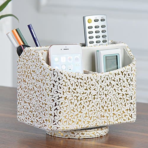 PU Leather Crocodile Pattern 360 Degrees Rotatable Remote Control/Controller Organizer, Spinning TV Guide/Mail/Media Desktop Organizer Caddy Holder (Style-C)
