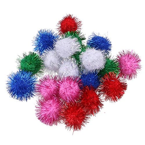 Macrorun 21 pcs Glitzy Tinsel Sprayed Pompoms Balls Cat Toys Squirrel Hamster Parrot