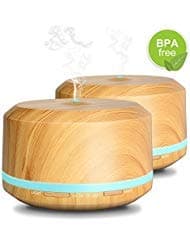 Essential Oil Diffuser 2 Pack, 450ML Ultrasonic Aromatherapy Wood Grain Oil Diffuser for Home Bedroom Office by Doukedge (2 Pack)