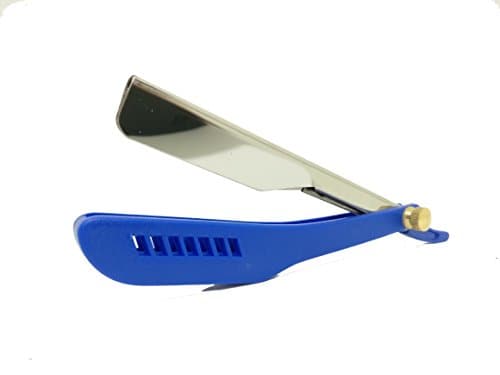 Barber Straight Edge Plastic Razor Slide out Design for Changeable Blades. 3 Colors Red Black Blue (Blue)