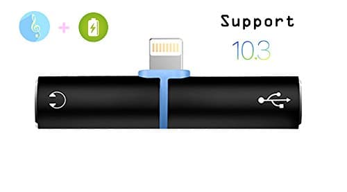 Onesall Lightning Digital Audio Adapter & Charging Splitter, 2 in 1 Lightning to 3.5mm Headphone Aux Adapter & 2A Charging Converter for iPhone 7,7Plus(Black)