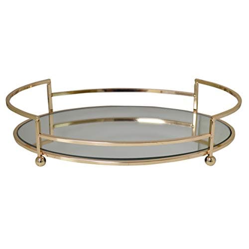 New Decorative Gold Metal Circular Round Shape Serving/Dressing Table Tray with Mirror Glass Base (AR75 Gold)