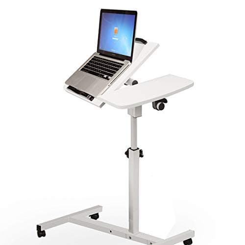 Tiltable Overbed Laptop Table Adjustable, Rolling Bedside Laptop Desk Tray with Lockable Casters (White)