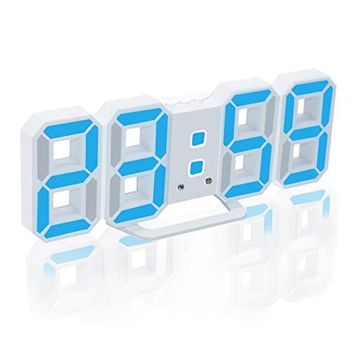 Modern Digital LED Wall Desktop Shelf Clock for Bedroom Home Office,Large 3D Decorative Alarm Clock with 3 Adjustable Brightness Levels USB Charging Port &amp; Snooze (Blue Light)