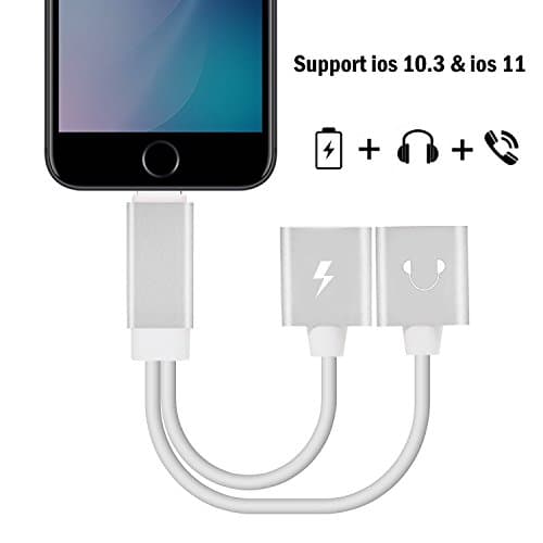 Dual Lightning Adapter Splitter for iPhone 7 / 7 Plus/ 8 / 8 Plus, 2 in 1 Lightning to Lightning Audio Headphone Splitter and Charging Cable For iPhone 7/ 7 Plus/ iPad, Support Music Control Charge
