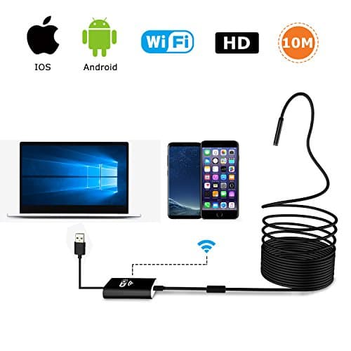WiFi Endoscope,Paragala Wireless Borescope Waterproof 2.0 Mega Pixels HD Inspection Snake Camera With 8 Adjustable Led Light for IOS Android iPhone Samsung iPad Mac PC Laptop (10M)