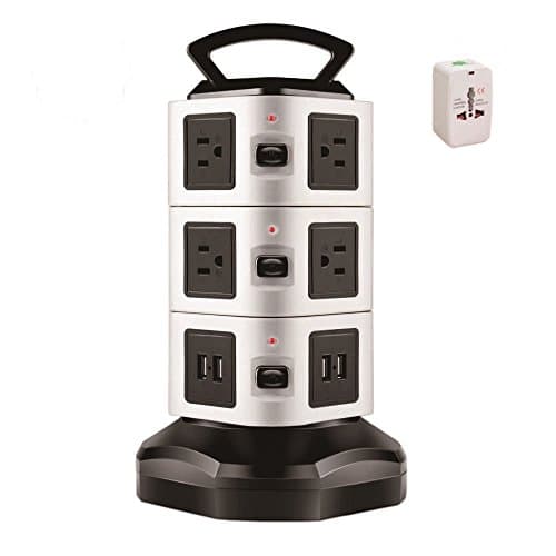 Power Strip 10 AC Outlet Surge Protector With 4 USB Port Charger 110-250V Charging Station Smart Power 3 Layers Socket Tower With 9.8 ft Extendable Cord (TRAVEL ADAPTOR FREE)