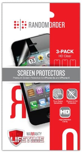 Random Order Premium High Definition Clear Screen Protector with Lifetime Replacement Warranty for iPhone 4/4S (3-Pack) - Retail Packaging - Clear